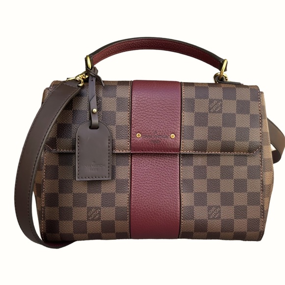 Louis Vuitton Bond Street Top Handle Bag Damier Burgundy Leather MM Brown - Picture 7 of 11